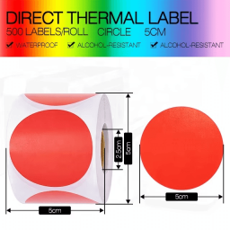 50mm red round Polypropylene (water proof, tear proof and oil proof) thermal labels 500/roll